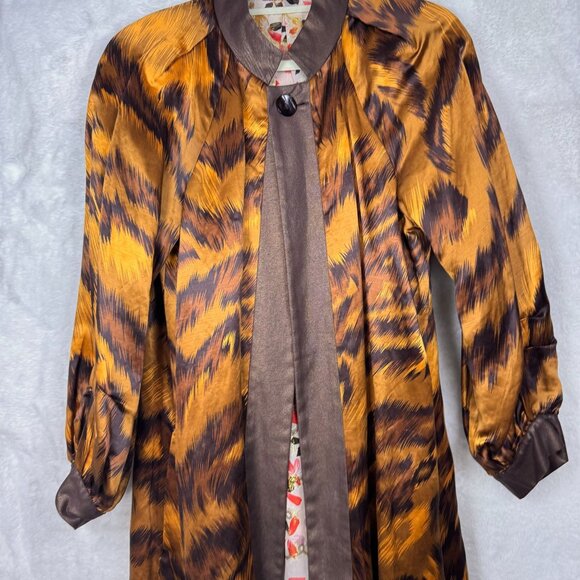 A0001 Diane Von Furstenberg Hadini Reversible Floral & Animal Print Coat Size 8 - Picture 14 of 16